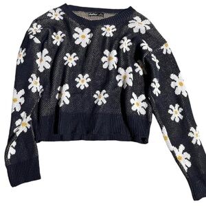 Navy and white daisy sweater #daisy #fall #aster #floral 
-small